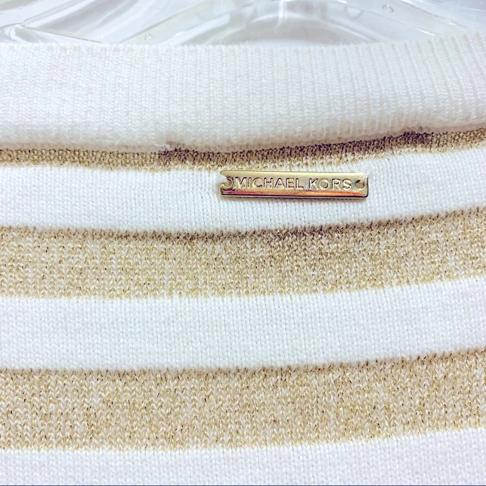 MICHAEL Michael Kors Women’s Lurex White & Gold Striped Blouse